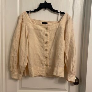 J Crew linen square neck shirt.
